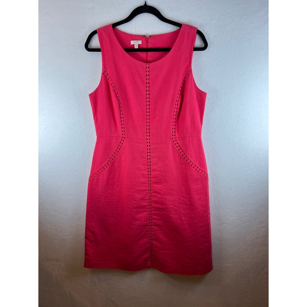 Talbots Petites Pink Linen Cotton Blend Sheath Dress with Ladder Stitch Size 12P